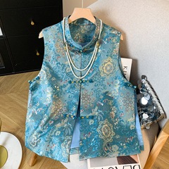 新款新中式马甲女无袖春秋新款国风外穿坎肩背心宋锦马夹上衣