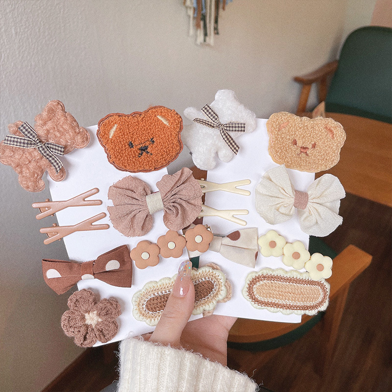 El otoño y el invierno de felpa horquilla oso accesorios para el cabello de lana para niños flores no lastiman el pelo bolsa llena lindo arco horquilla tocado