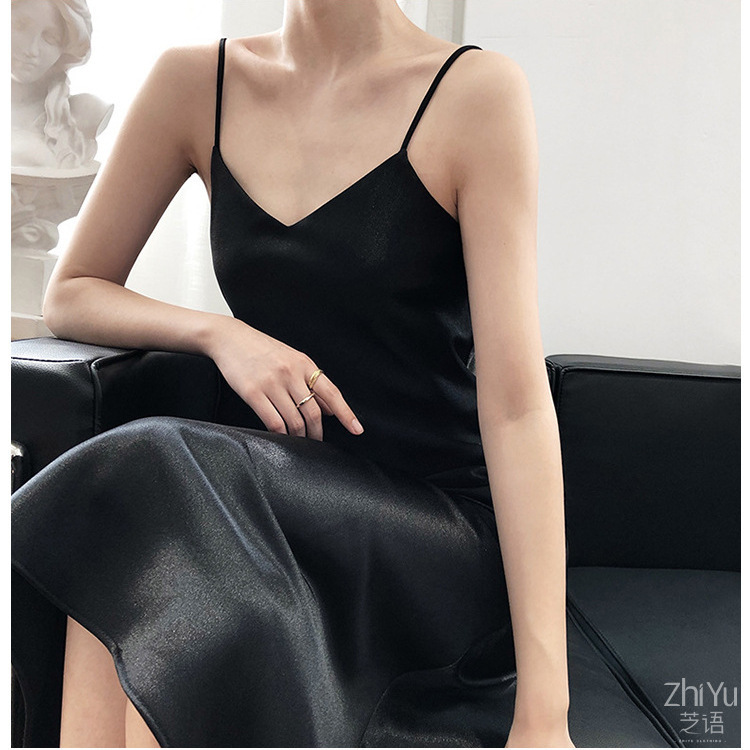 European and American Foreign Trade 2026 New Satin Slip Dress for Women, Long V-Neck, Elegant and Slimming, Suitable as a Base Layer Long Dress