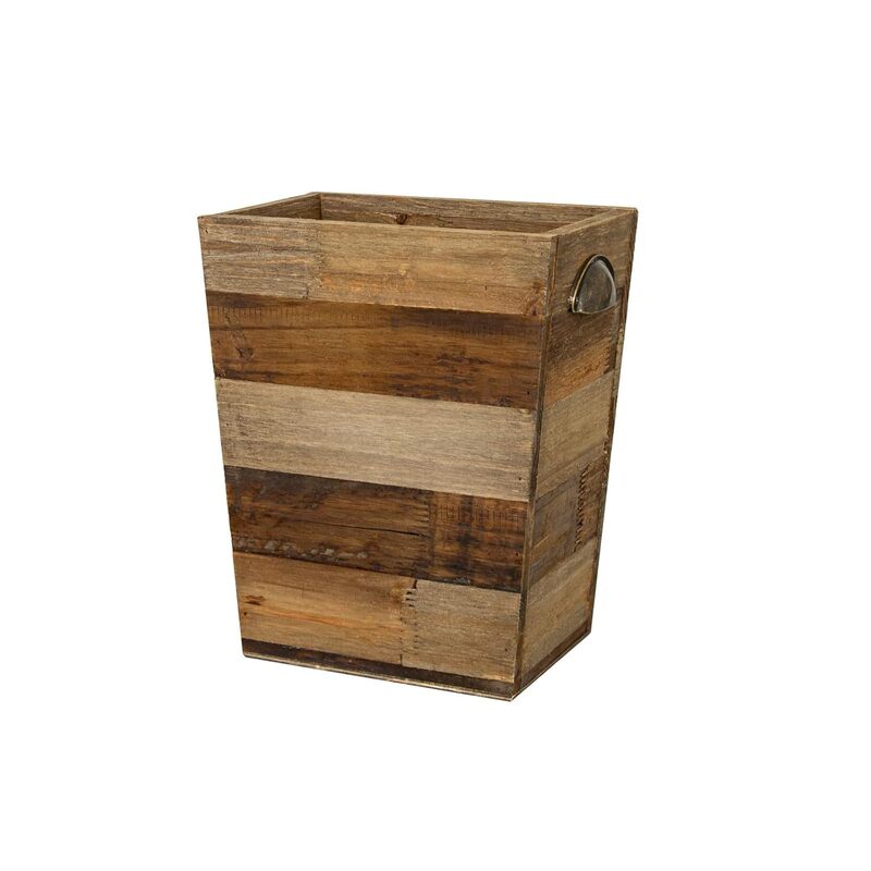 Farmhouse Style Wooden Wastebasket Trash Can Retro Old Recycled Wooden Garbage Recycling Bin Storage Basket