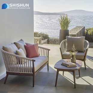 Outdoor Sofa Nordic Courtyard Garden Rope Sofa Villa Teak Homestay Sofa Chair Hotel Furniture Combination