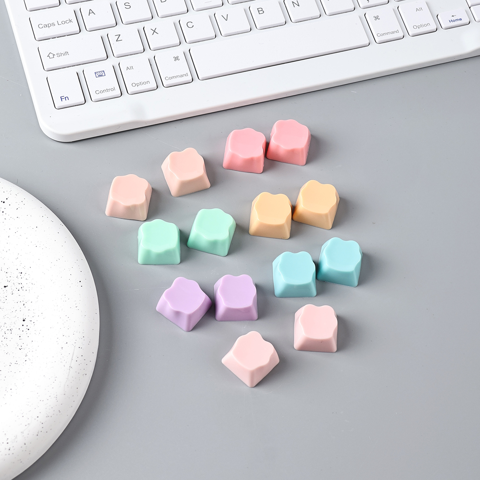 DIY Switch Tester Keychain Keycap Solid Color Dopamine Colorful Cat Paw Keycap Soft Light Mechanical Key Compatible Button