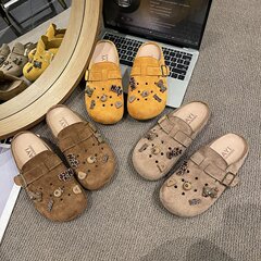 复古DIY博肯鞋女2025新款秋季外穿休闲百搭洞洞鞋包头半拖潮拖