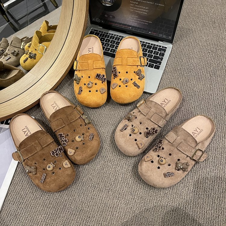 复古DIY博肯鞋女2025新款秋季外穿休闲百搭洞洞鞋包头半拖潮拖|undefined