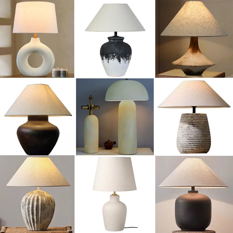 Wabi-Sabi Style Ceramic Pot Living Room Table Lamp Bedroom Bedside Model Room Hotel B&B Designer Ornaments Japanese Retro