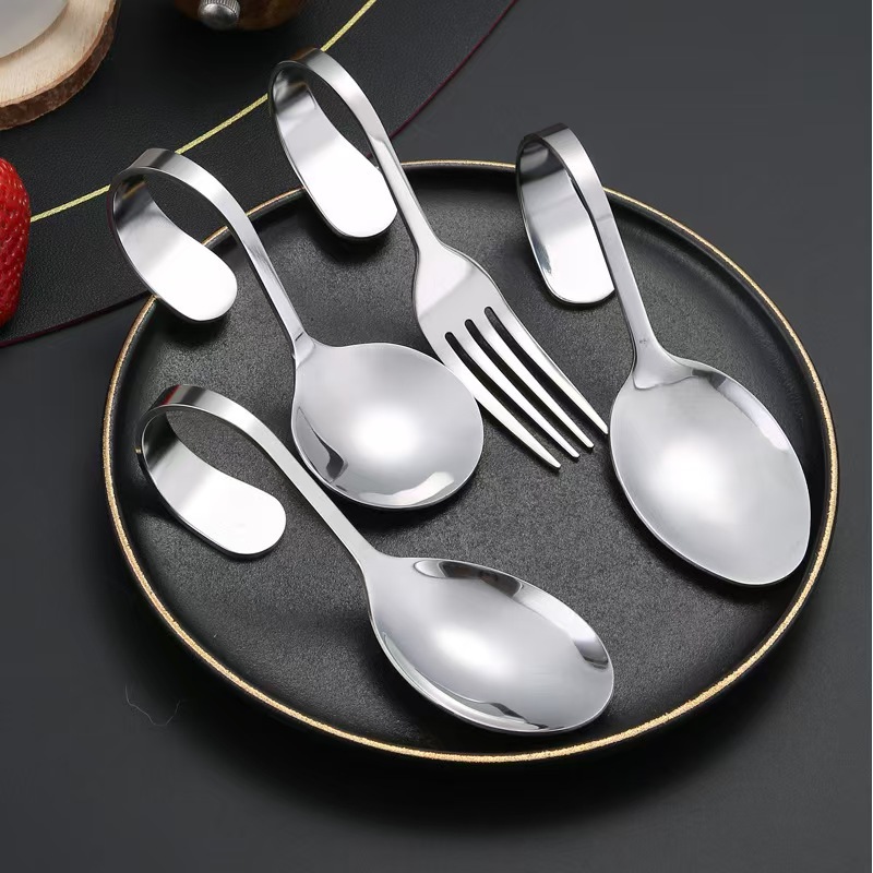 Stainless steel curved handle spoon 1010, curved handle pointed spoon, seafood sushi spoon, shrimp spoon, western food molecular dessert curved spoon, soup spoon