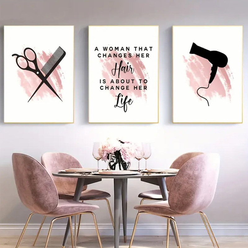 Barber Shop Decorative Painting, Hair Salon Wall Art, Creative Beauty Salon Scissor Wall Painting, Simple Black and White Combination Painting