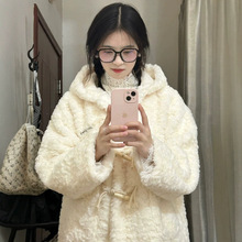 皮毛一体外套女冬季2024新款洋气高端环保皮草连帽加厚兔毛毛大衣
