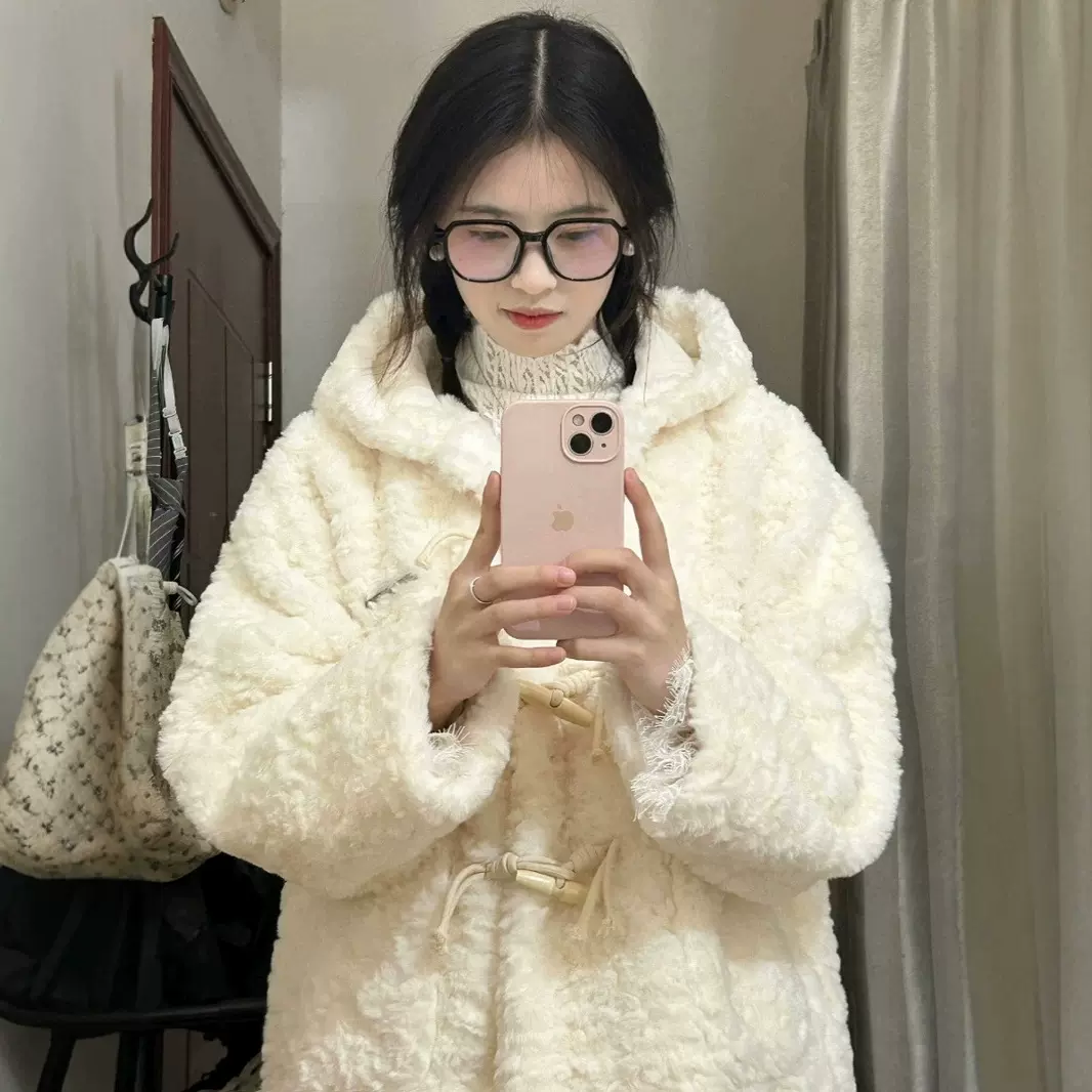 皮毛一体外套女冬季2024新款洋气高端环保皮草连帽加厚兔毛毛大衣