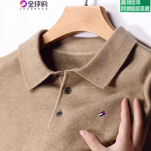 American Authentic Tommy Cashmere Sweater Men's Long-Sleeved T-Shirt Young and Middle-Aged Plus Fat Plus Size Wool Bottoming Sweater