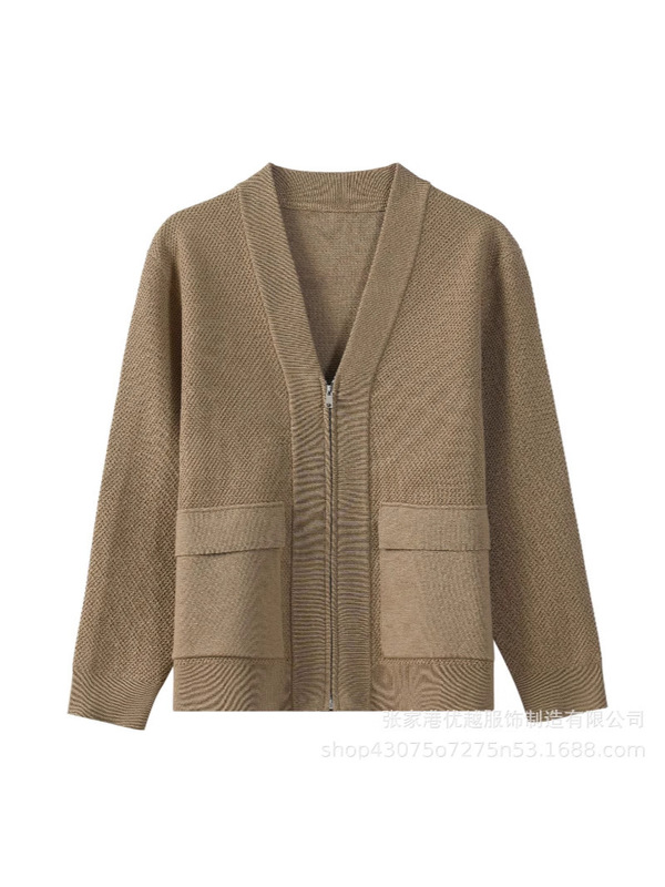 Sheinapps 2026 New V Neck Zipper Knitwear Pure Color Long-Sleeved Casual Men's Knitwear Exported to Europe and the United States