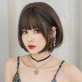 Cross-Border Wholesale Wig for Women Japanese Style Style Bobo Head Round Face Chemical Fiber Headgear Wigs with Bangs to Reduce Age Realistic Full Headgear