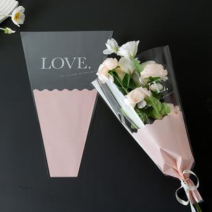 Net red air LOVE flower packaging bag festive bouquet multi-bag rose plastic transparent trapezoidal bag