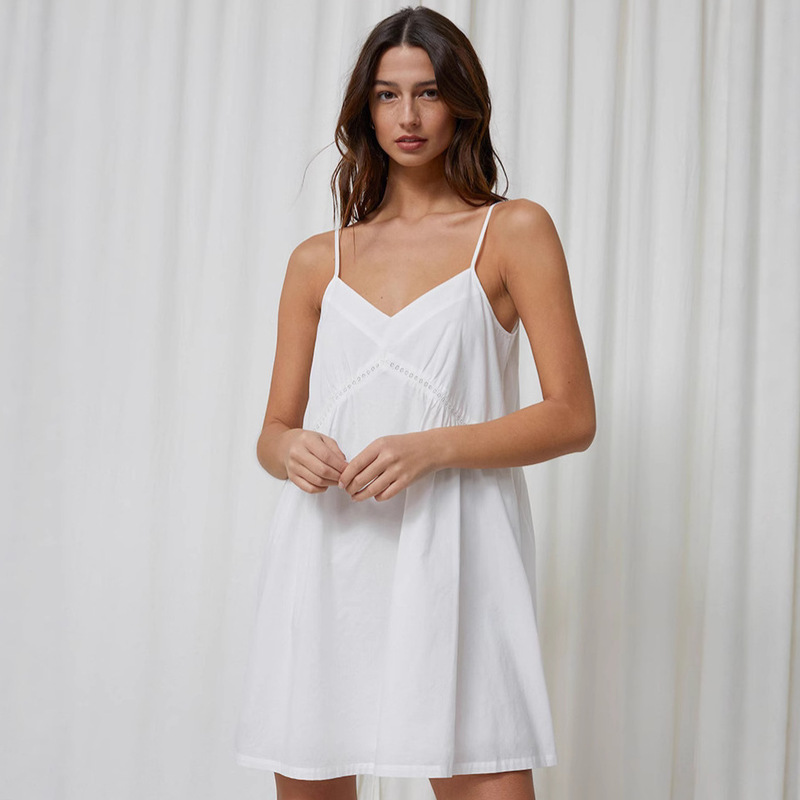 Summer Sexy White Pure Cotton Thin Camisole Nightgown 2026 European and American Cross-Border Wholesale Cotton Silk Sleepwear Loungewear for Women