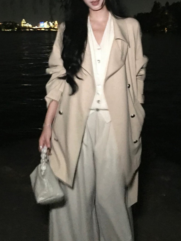 ICELOLLY巨好看收腰短款风衣外套女2025新款早秋小个子中长款大衣|undefined