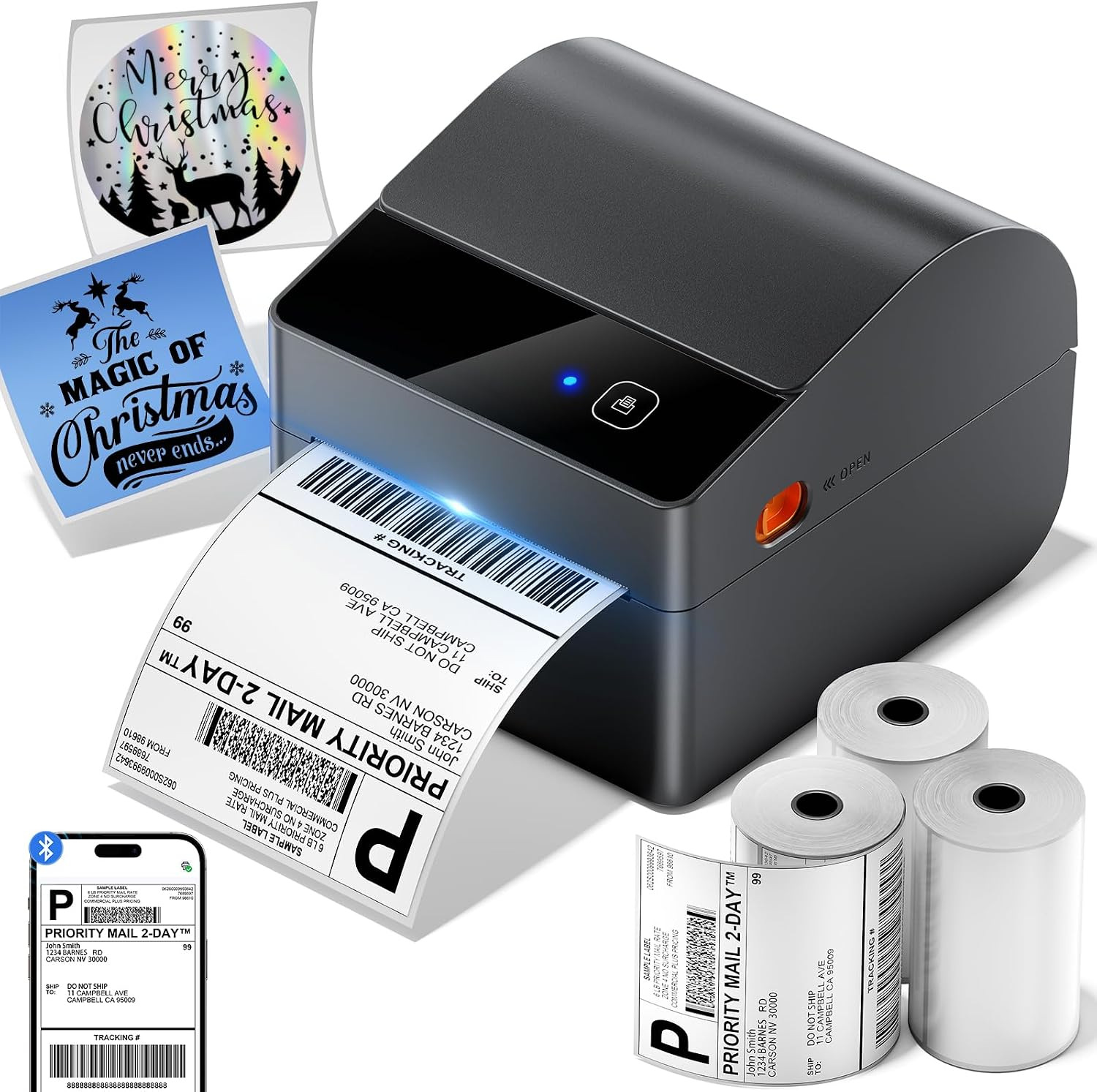 Impresora térmica portátil Phomemo para envíos, Bluetooth, para etiquetas electrónicas, sin tinta, para códigos de barras.