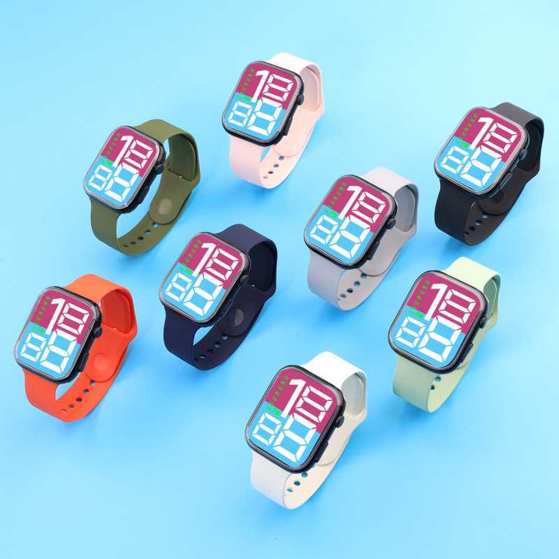 Cross-Border Led Digital Watch Sticker Displays Digital Time Week Student Luminous Sports Square Watch for Women