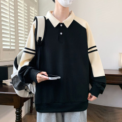 翻领卫衣男款青少年秋冬季帅气上衣初高中学生潮流设计感拼接外套