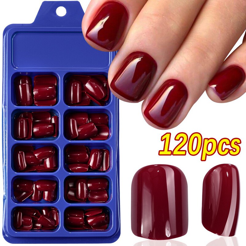 Cross-Border Hot-Selling 120-Piece Square and Round Wearable Nail Patches, Almond-Shaped, High-End Boxed Fake Nail Stickers, Wholesale from Manufacturer