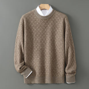 New Pure Wool Seven-pin Thickened Crewneck Knitted Shirt for Autumn and Winter 24 Long Sleeve Mat Woven Pullover Warm Sweater for Men