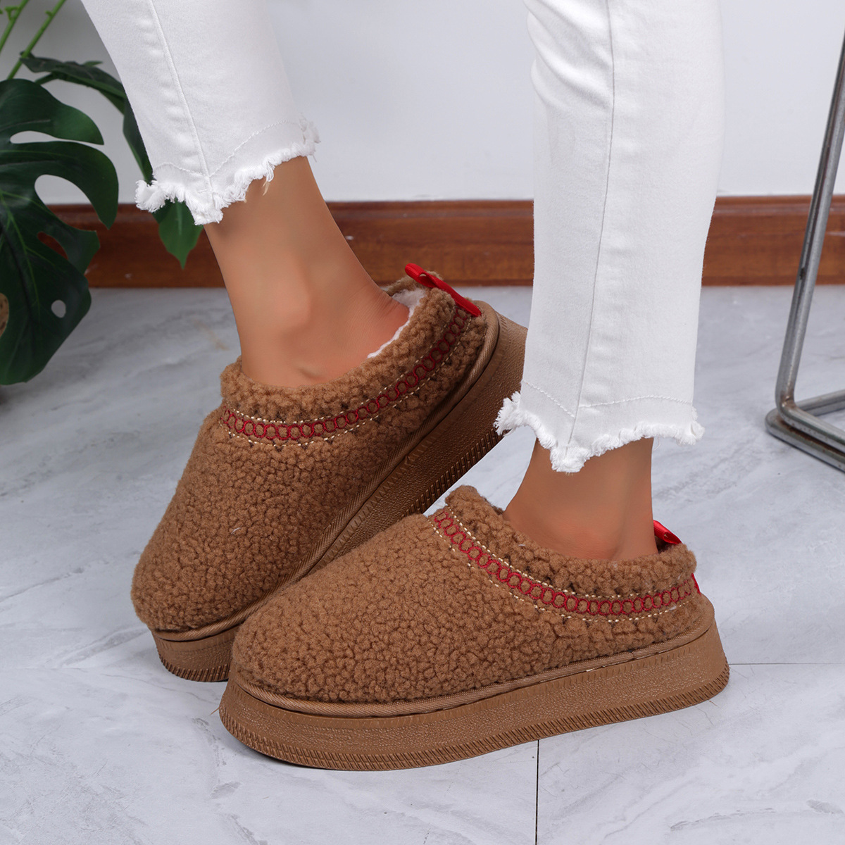 Új, bolyhos, vastag, meleg pamutcipő, lezser, százszorszép, vastag talpú, növelt könnyű női cipő._voghion.com