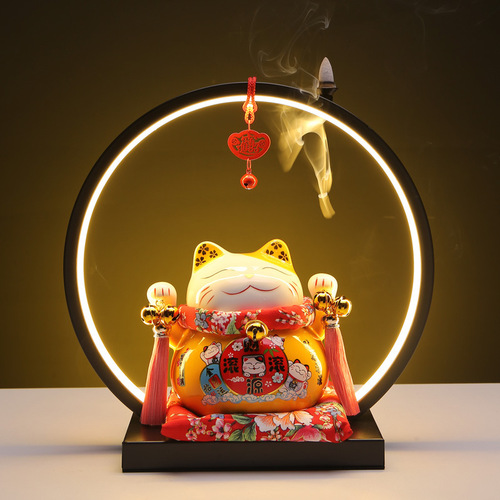 Money Tree Cat Lamp Ring Creative Home Decor Ceramic Piggy Bank Gift for Shop Opening
