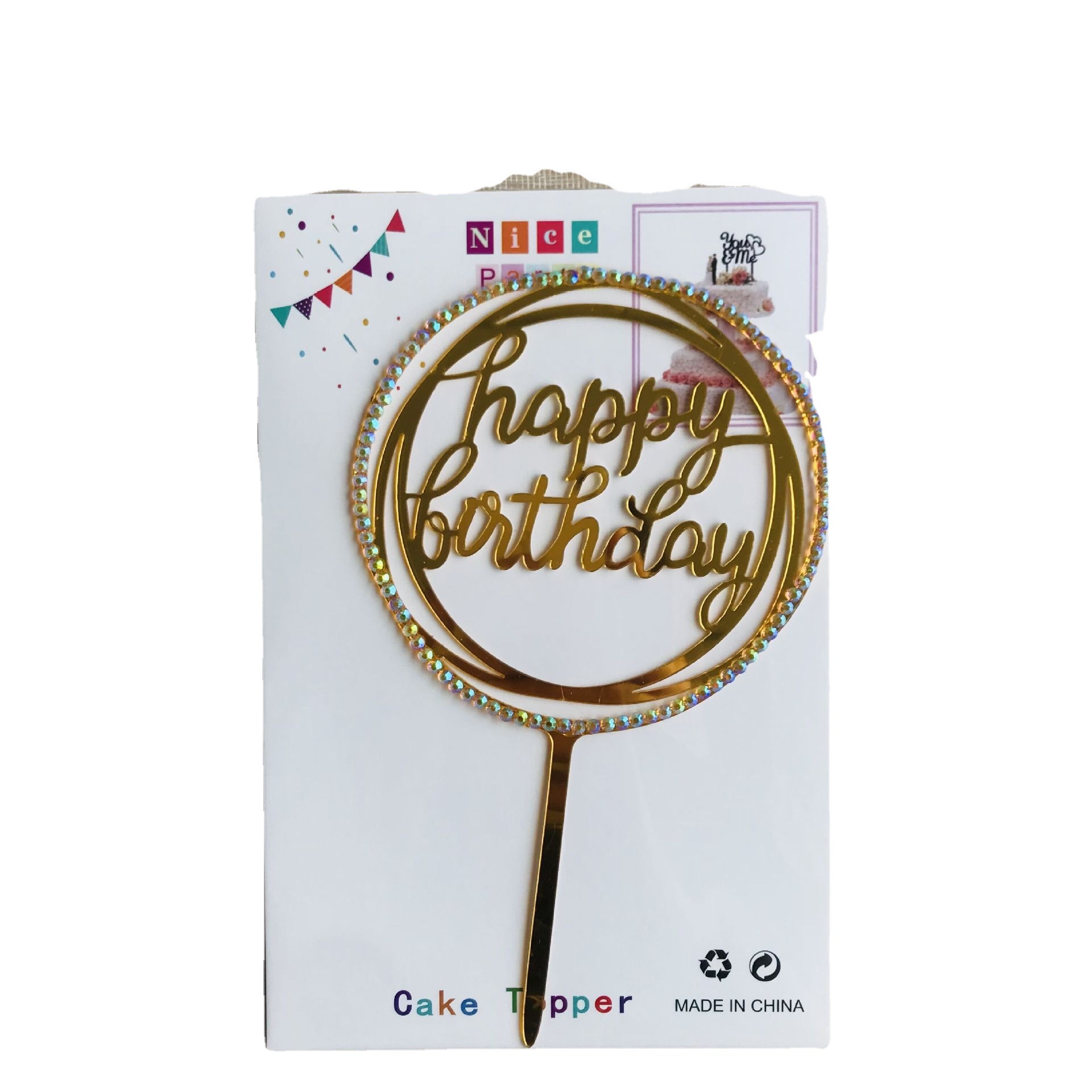 Suministro transfronterizo acrílico diamante Feliz Cumpleaños feliz cumpleaños pastel tarjeta inserción postre decoración mesa