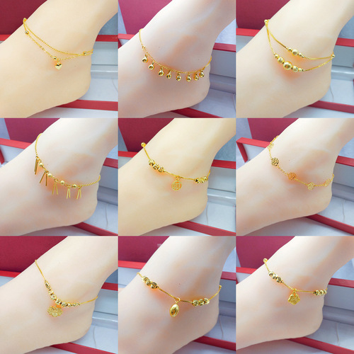 New anklet for women Vietnamese sand gold Korean version fashion transfer bead anklet jewelry brass gold-plated women's chain direct supply