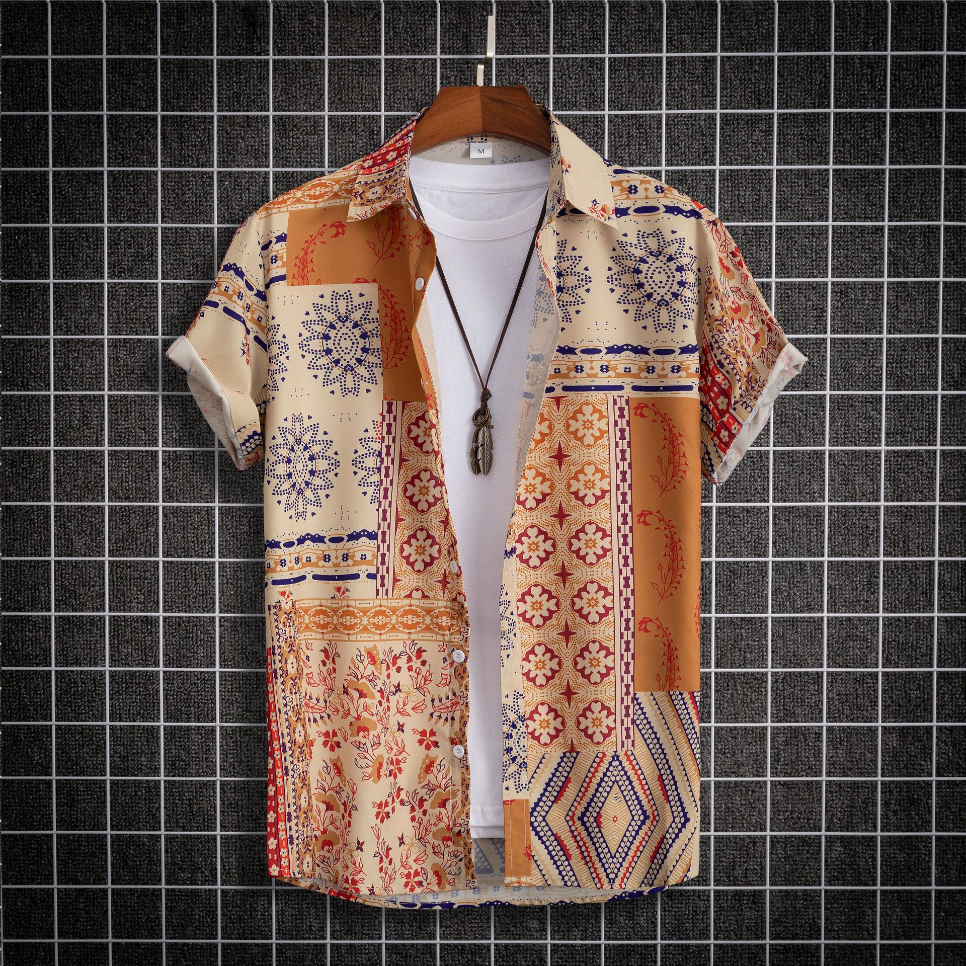 Chemise à manches courtes imprimée de Style ethnique pour hommes, loisirs, sans positionnement, 2024_voghion.com