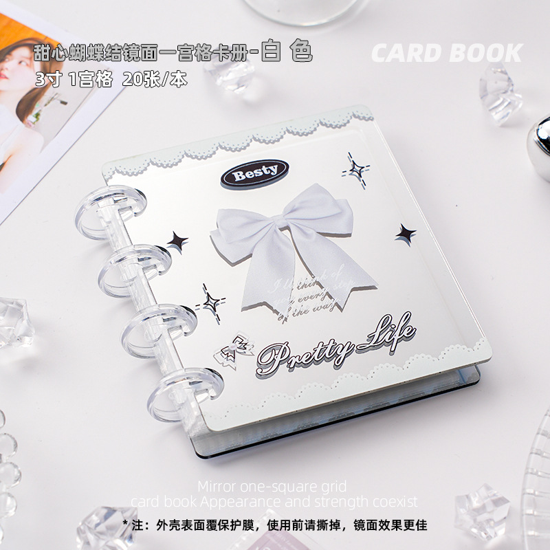Nuevo álbum de hojas sueltas con espejo de lazo de novia, álbum de hojas sueltas de alto valor, álbum de almacenamiento de tarjetas pequeñas de ídolos