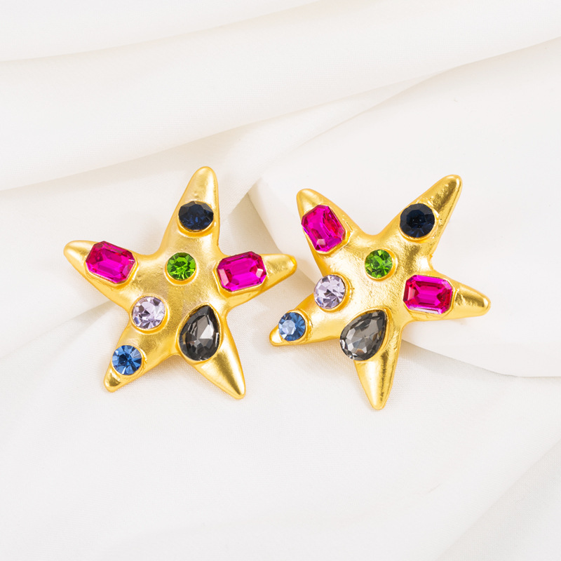 Fashion Star Alloy Inlay Rhinestones Women's Ear Studs 1 Pair display picture 5