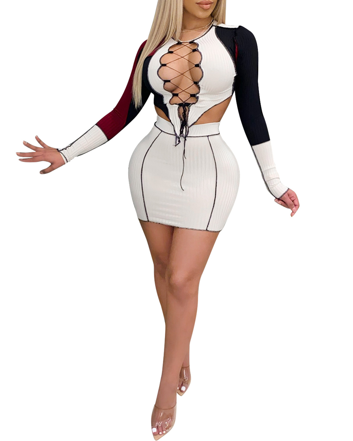 X3757 precio especial sin reembolso sin cambio, cuidado con Amazon transfronterizo de moda europea y americana vestido corta sexy de dos piezas image 7