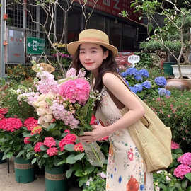 度假风V领碎花吊带裙女甜美收腰A字连衣裙长裙子 哈 搜标题