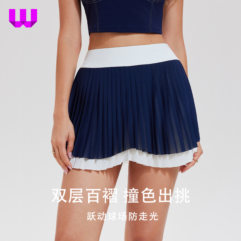 Double-Layered Short Skirt with Irregular Short Sleeves, Faux Two-Piece Pleated Skirt, Quick-Drying and Anti-Exposure for Spring and Summer Tennis and Golf Sports