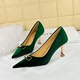 1818-K81 Style Banquet High Heel Metal Heel Shallow Mouth Pointed Metal Buckle Decoration Xishi Suede Women's Single Shoe
