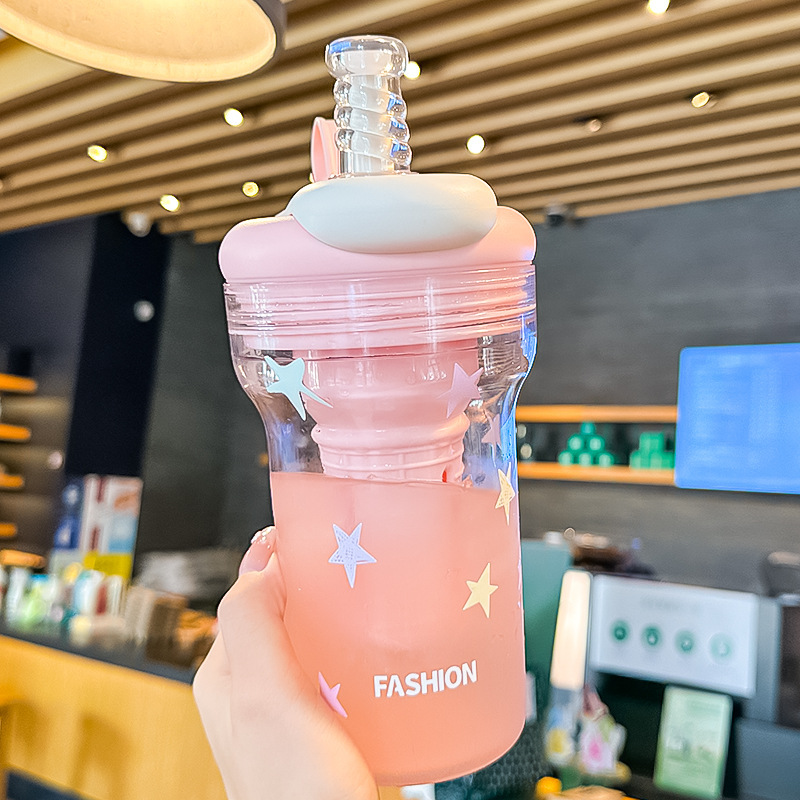 ウォーターカップ夏の女の子の見栄えの良いトリタンストローカップ 2025 新しい大容量ポータブルプラスチックカップ外出用|undefined