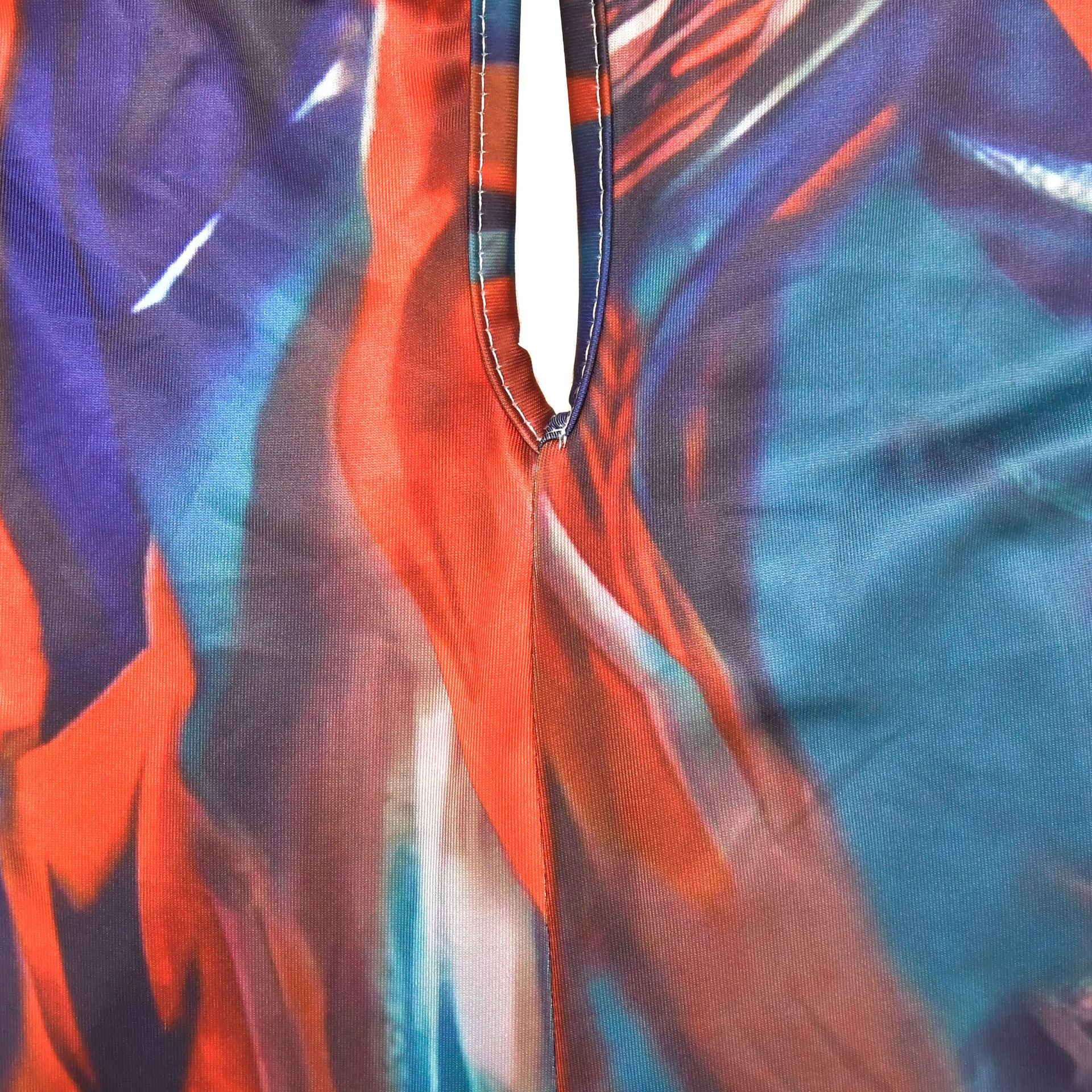 Women Wear Print Sleeveless Deep V Plunge Color Block Backless Long Conjoined Trousers