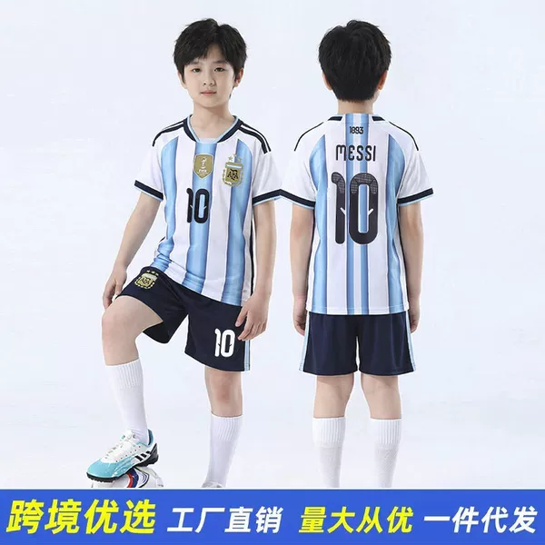 Children's World Cup Football Uniform Set Argentina Home and Away Messi No. 10 C. Ronaldo No. 7 Boys and Girls Training Jerseys