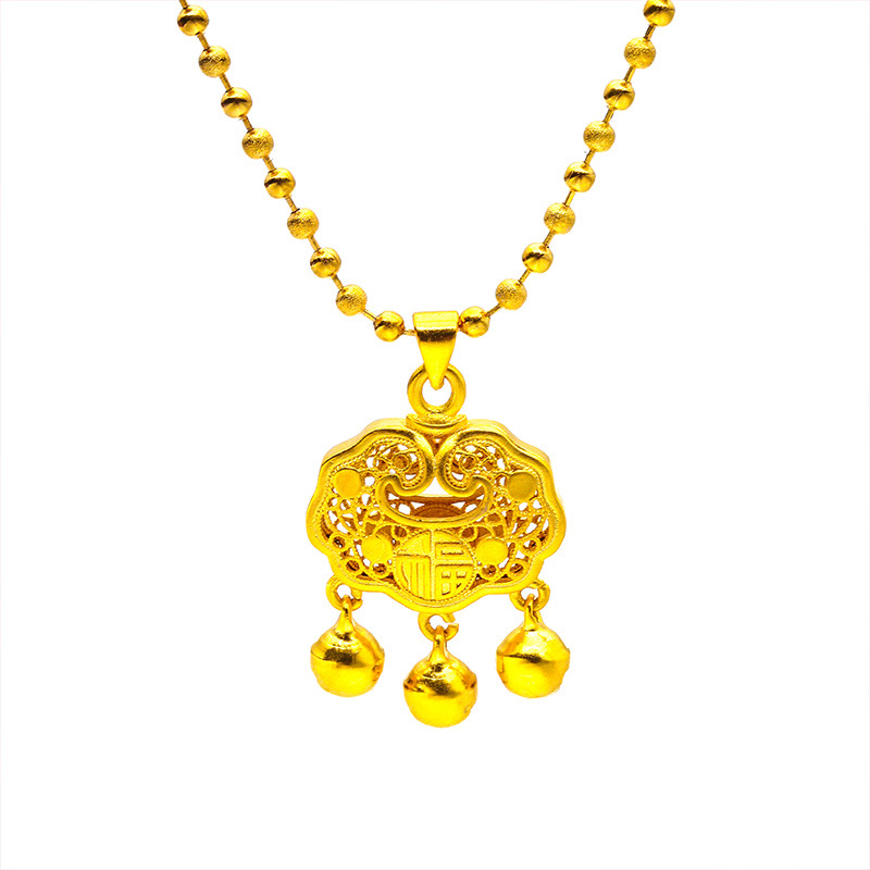 Jóias unissex Moda ouro longa vida bloqueio oco sino pingente areia ouro luz areia colar_voghion.com