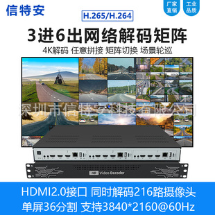 3-in-6-out HD network decoding matrix h265/H264 digital surveillance video 36-picture split decoder