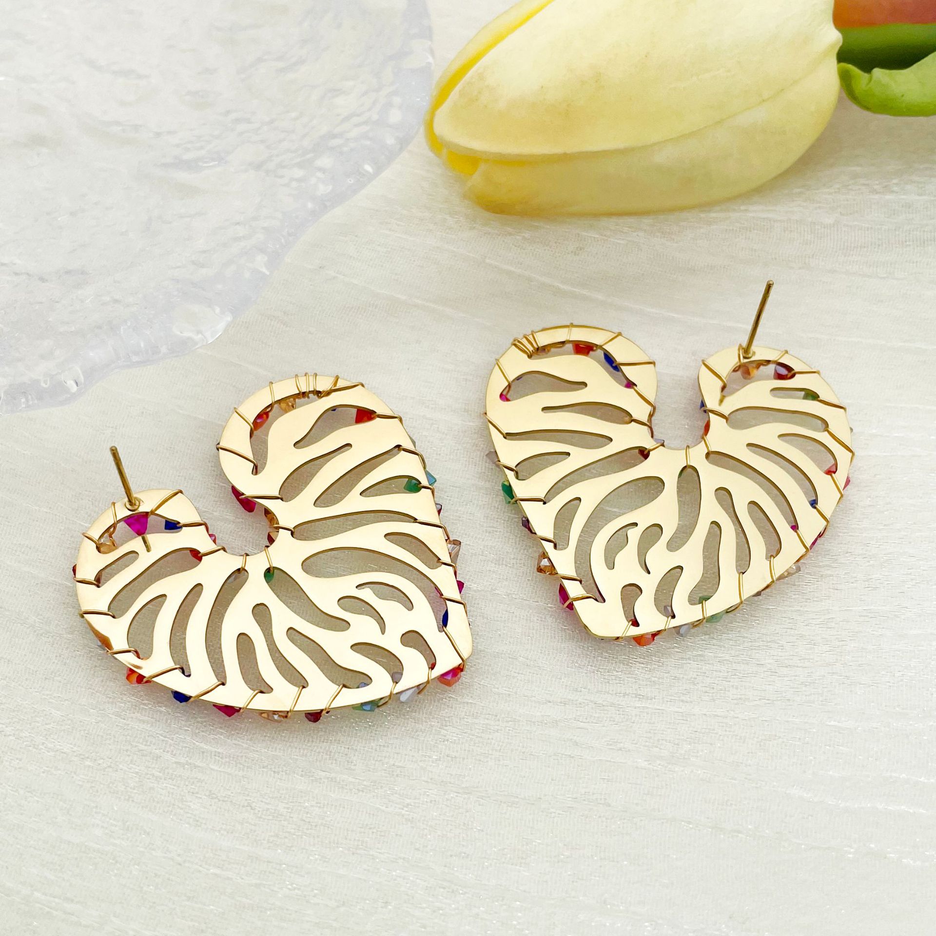 Ear Studs Classification 1 Pair Quantity 1 Pair Classic Style Roman Style Heart Shape Plating 304 Stainless Steel Gravel 14K Gold Plated Ear Studs
