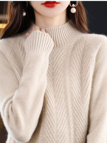 Cashmere sweater for women, 24 winter new half-high collar base layer, thick knitting top, loose, single color, inner wear top