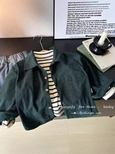 New Arrival Boys' Long-Sleeve Children's Shirt Cardigan Girls' Shirt Top Striped Novelty Outerwear Loose Elegant