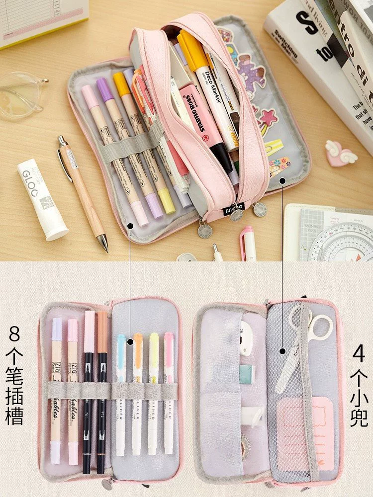 Capacious multilayer Japanese pencil case for students, for secondary school
