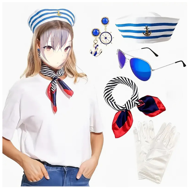 Suministros para fiestas transfronterizas Juego de roles Sombrero de marinero Pañuelo cuadrado Sombrero azul marino Policía militar Accesorios de vestir Disfraces