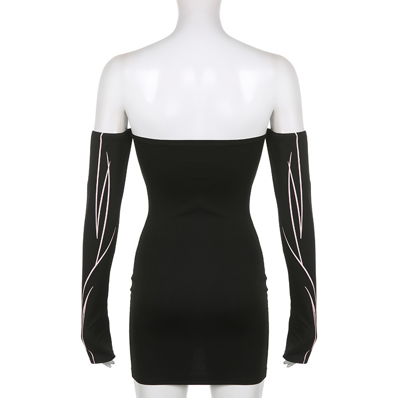 Women Clothing Striped Printed Skinny Off Shoulder Tube Top Dress Sheath