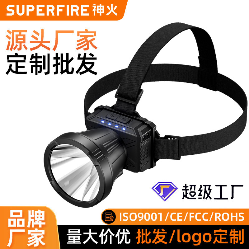 Lámpara de fuego fuerte luz remota inducción montada en la cabeza led recargable al aire libre luz de emergencia personalizada al por mayor