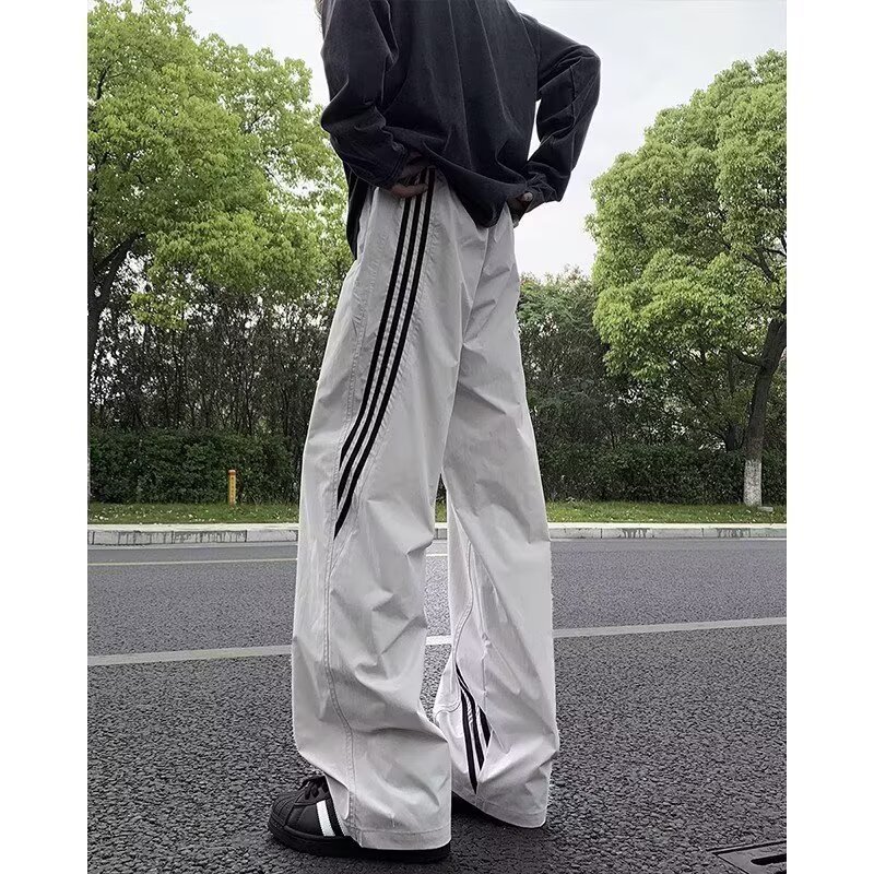 美式条纹运动休闲裤男装新速干款潮牌工装裤子宽松阔腿直筒长裤男