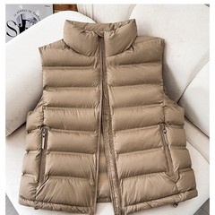 女性用ショートダウンジャケットベスト、軽くて薄い韓国版の新しい多用途スタンドカラーチョッキ暖かいベストジャケット