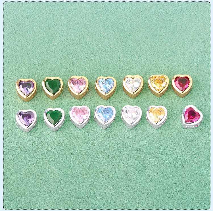 1g Weight Beads Jewelry Making Type 1 Piece 6.4*6.5mm 925 Sterling Silver Zircon Heart Shape Beads